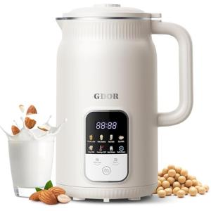 GDOR 35oz Nut Milk Maker, 9-in-1 Plant Milk Machine for Homemade Almond/Oat/Soy, Juice & Smoothie, Blender with 12 Stainless Steel Blades, Keep Warm, 12H Delay, Boil Water and Self-Cleaning