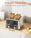 Cowsar 4 Slice Toaster, Compact Toaster with Extra Wide Slots for Toasting Bread, Bagel, Cancel/Bagel/Defrost Function, Dual Independent Controls, 6 Shade Settings, Removable Trays, Brushed Stainless