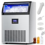 Commercial Ice Maker Machine 370Lbs/24H Freestanding Stainless Steel Under Counter Ice Maker with 80lbs Ice Storage Capacity Scoop Water Filter Pipes for Restaurant Offices Bars Home