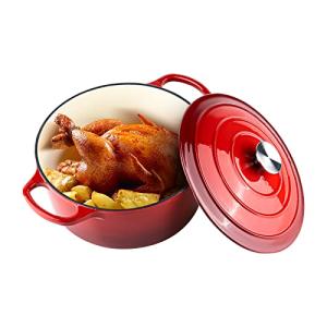 Miereirl 6 Quart Enameled Dutch Oven Pot with Lid, Cast Iron Dutch Oven with Dual Handles for Bread Baking, Cooking, Non-stick Enamel Coated Cookware (Red)