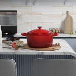 Miereirl 6 Quart Enameled Dutch Oven Pot with Lid, Cast Iron Dutch Oven with Dual Handles for Bread Baking, Cooking, Non-stick Enamel Coated Cookware (Red)