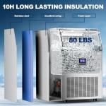 Commercial Ice Maker Machine 370Lbs/24H Freestanding Stainless Steel Under Counter Ice Maker with 80lbs Ice Storage Capacity Scoop Water Filter Pipes for Restaurant Offices Bars Home