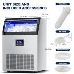 Commercial Ice Maker Machine 370Lbs/24H Freestanding Stainless Steel Under Counter Ice Maker with 80lbs Ice Storage Capacity Scoop Water Filter Pipes for Restaurant Offices Bars Home