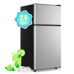 DEMULLER Mini Fridge with Freezer, 2.4 Cu.Ft Personal Refrigerator Only for One Person Use, Silver Tiny Small Size Refrigerator with 7 Level Adjustable Temperature and Double Door