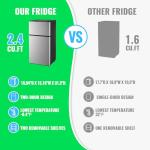 DEMULLER Mini Fridge with Freezer, 2.4 Cu.Ft Personal Refrigerator Only for One Person Use, Silver Tiny Small Size Refrigerator with 7 Level Adjustable Temperature and Double Door