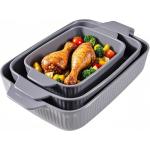 Yachi Ceramic Baking Pan Casserole Dish Set of 3 Pcs Rectangular Bakeware Set Baking Pan with Handle for Steak Beef Roast Chicken spaghetti Lasagna vegetables Microwave, Oven and Dishwasher Safe (Gray)