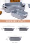 Yachi Ceramic Baking Pan Casserole Dish Set of 3 Pcs Rectangular Bakeware Set Baking Pan with Handle for Steak Beef Roast Chicken spaghetti Lasagna vegetables Microwave, Oven and Dishwasher Safe (Gray)