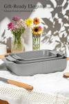 Yachi Ceramic Baking Pan Casserole Dish Set of 3 Pcs Rectangular Bakeware Set Baking Pan with Handle for Steak Beef Roast Chicken spaghetti Lasagna vegetables Microwave, Oven and Dishwasher Safe (Gray)