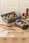 Yachi Ceramic Baking Pan Casserole Dish Set of 3 Pcs Rectangular Bakeware Set Baking Pan with Handle for Steak Beef Roast Chicken spaghetti Lasagna vegetables Microwave, Oven and Dishwasher Safe (Gray)