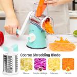 Nexsujo Rotary Cheese Grater Hand Crank, 3 Blades Slicer Shredder, Cheese Grater for Kitchen, Multi-Functional Kitchen Tool for Vegetables, Nuts, Chocolate, with Strong Suction Base, Blue