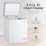 Igloo 5.0 Cu. Ft. Chest Freezer With Removable Basket, Free-Standing Door Temperature Ranges From -10 to 10 F, Front Defrost Water Drain, Perfect for Homes, Garages, Basements, RVs, White