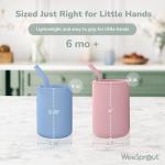 WeeSprout Silicone Baby Cups With Straws and Lids, 4 & 8 oz Options, Set of 2, Food Grade Toddler Training Container, Built In Straw Stoppers, Measurement Markings, Dishwasher Safe + Straw Cleaner