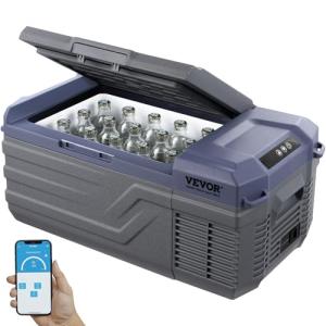 VEVOR 12 Volt Car Refrigerator Fridge, 15 L Single Zone Portable Freezer, -4℉-68℉ Adjustable Range, 12/24V DC and 100-240V AC Compressor Cooler for Outdoor, Camping, RV, Grey