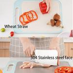 FBERS Double-Sided Cutting Board 304 Stainless Steel Cutting Board and Wheat Straw Chopping Board for Kitchen 13.78 X 9.84 Inch for Fruit, Vegetables, Meat 1 Piece (Blue)