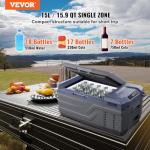 VEVOR 12 Volt Car Refrigerator Fridge, 15 L Single Zone Portable Freezer, -4℉-68℉ Adjustable Range, 12/24V DC and 100-240V AC Compressor Cooler for Outdoor, Camping, RV, Grey