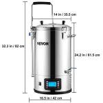 VEVOR Electric Brewing System, 9.2 Gal/35 L Brewing Pot, All-in-One Home Beer Brewer w/Pump, Mash Boil Device w/Panel, Auto/Manual Mode 100-1800W Power 25-100℃ Temp 1-180 min Timer Recipe Memory