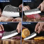 SANDEWILY 4-Piece Butcher Knife Set with 7” Cleaver, 8” Chef Knife, 8” Nakiri & 5” Utility Knife – Hand Forged Full Tang Kitchen Knives with Sharpening Stone for BBQ, Meat, Veggies & Outdoor Cooking