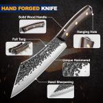 SANDEWILY 4-Piece Butcher Knife Set with 7” Cleaver, 8” Chef Knife, 8” Nakiri & 5” Utility Knife – Hand Forged Full Tang Kitchen Knives with Sharpening Stone for BBQ, Meat, Veggies & Outdoor Cooking