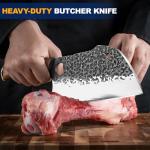 SANDEWILY 4-Piece Butcher Knife Set with 7” Cleaver, 8” Chef Knife, 8” Nakiri & 5” Utility Knife – Hand Forged Full Tang Kitchen Knives with Sharpening Stone for BBQ, Meat, Veggies & Outdoor Cooking