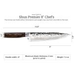 Shun Premier 8" Chef's Knife, Handcrafted Japanese Kitchen Knife for Professional and Home Chefs, VG-MAX Core with Damascus Stainless Steel Cladding, Pakkawood Handle