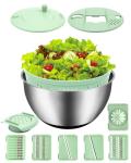 VVAKAM 5.3QT Salad Spinner Large,Stainless Steel Lettuce Spinner,Fruit Vegetables Wash Bowl with 5 Blade Slicer,Egg Yolk Strainer Slicer Shredder,Kitchen Colander for Salad Make and Food Washing