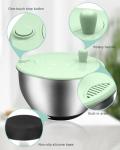 VVAKAM 5.3QT Salad Spinner Large,Stainless Steel Lettuce Spinner,Fruit Vegetables Wash Bowl with 5 Blade Slicer,Egg Yolk Strainer Slicer Shredder,Kitchen Colander for Salad Make and Food Washing
