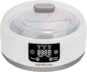 Genuine Sayueyous Yogurt Maker with Adjust Temp(32°C-45°C/90°F-113°F)&Time(1-99h) and PP Lid,Celsius Increment,Hour Countdown,LED Display,304 Stainless Steel Inner Bowl (1.2L)