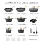 CAROTE 21pcs Pots and Pans Set Nonstick, Cookware Set Black Granite Induction Kitchen Cooking Set w/Frying Pans & Saucepans(PFOS, PFOA Free)