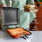 Sandwich Maker, Non-Stick Grilled Panini Maker Pan with Plates, Stovetop Toasted Sandwich Maker Aluminum Flip Frying Pan for Home Kitchen Breakfast Outdoors Camping