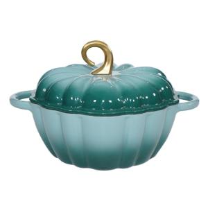 Pumpkin Dutch Oven 4.5 QT With Lid - Cyan Enamel Cast Iron Cooking Pot, Shape Soup Pot - Serves 3-5, Christmas Thanksgiving Decor Gift