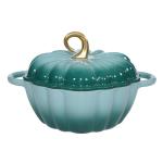 Pumpkin Dutch Oven 4.5 QT With Lid - Cyan Enamel Cast Iron Cooking Pot, Shape Soup Pot - Serves 3-5, Christmas Thanksgiving Decor Gift