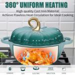 Pumpkin Dutch Oven 4.5 QT With Lid - Cyan Enamel Cast Iron Cooking Pot, Shape Soup Pot - Serves 3-5, Christmas Thanksgiving Decor Gift