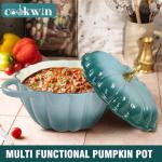 Pumpkin Dutch Oven 4.5 QT With Lid - Cyan Enamel Cast Iron Cooking Pot, Shape Soup Pot - Serves 3-5, Christmas Thanksgiving Decor Gift