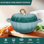 Pumpkin Dutch Oven 4.5 QT With Lid - Cyan Enamel Cast Iron Cooking Pot, Shape Soup Pot - Serves 3-5, Christmas Thanksgiving Decor Gift