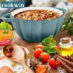 Pumpkin Dutch Oven 4.5 QT With Lid - Cyan Enamel Cast Iron Cooking Pot, Shape Soup Pot - Serves 3-5, Christmas Thanksgiving Decor Gift