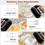 Cordless Electric Hand Mixer: 12 Speeds Powerful Handheld Mixer with 6 Stainless Steel Attachments (2 Beaters, 2 Dough Hooks, 2 Whisks), Snap-On Storage Case & Eject Button (Black)