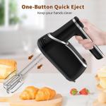 Cordless Electric Hand Mixer: 12 Speeds Powerful Handheld Mixer with 6 Stainless Steel Attachments (2 Beaters, 2 Dough Hooks, 2 Whisks), Snap-On Storage Case & Eject Button (Black)