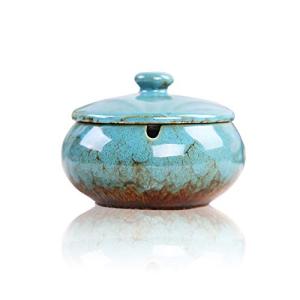 Blue Ceramic Ashtray with Lids for Indoor/Outdoor Use