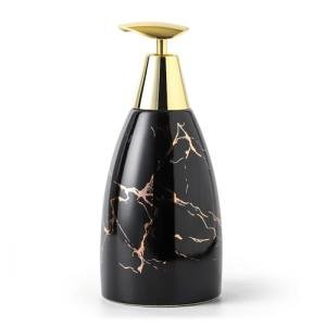 Gold Rotary Press Pump soap Bottle, Vintage fine Ceramic Emulsion Bottle, Suitable for Bathroom, countertop Decorative Hand sanitizer Dispenser (Black)