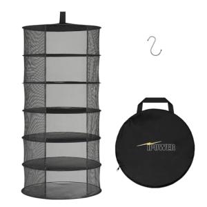 iPower Herb Drying Rack 6-Layer 2-Feet Black Mesh Hanging Net Dryer Collapsible with Opendoor, Pothook and Storage Pouch, for Hydroponics Buds and Flowers