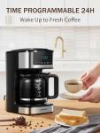 Ihomekee Coffee Maker, Programmable Drip Coffee Maker 12 Cup, Regular & Strong Brew Drip Coffee Machine with Iced Coffee Function for Home and Office, Black & Stainless Steel