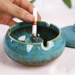 Blue Ceramic Ashtray with Lids for Indoor/Outdoor Use