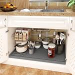 TigeJoy Under Sink Mat for Kitchen Cabinet 34" x 22", Upgraded Thick Silicone Waterproof Protector with Raised Edge, Anti-Leak Shelf Liner for Bathroom Tray Sink Organizers and Storage
