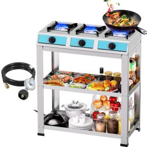 3 Burner Propane Gas Stove,40000BTU Portable Gas Stove with Support Leg Stand and Adapter Auto Ignition Camping Stove,propane burner for RV, Apartment, Outdoor Cooking