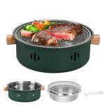 BSDLZCH Portable Charcoal Barbecue Grill, 1pc Mini BBQ Grill Multifunctional Charcoal Grill Smokeless Round Tabletop Charcoal Grill for Indoor Outdoor Cooking Home Party Picnic Camping (Green)