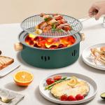 BSDLZCH Portable Charcoal Barbecue Grill, 1pc Mini BBQ Grill Multifunctional Charcoal Grill Smokeless Round Tabletop Charcoal Grill for Indoor Outdoor Cooking Home Party Picnic Camping (Green)