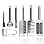 Cheese Grater Set, 7-Piece Zester Grater Peeler Set Stainless Steel Kitchen Utensil Set for Bar Restaurant Home Ginger Lemon Fruit Chocolate Vegetables Apple Gift for Christmas Birthday Housewarming