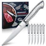 DRAGON RIOT Steak Knives Set of 6 Serrated Edge Steak Knife Set Japanese Stainless Steel Dinner Knife Diswasher Safe Steak Knives with Gift Box
