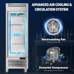 Coolski 27" W Commercial Freezer 1 Solid Door, 19.32 Cu.ft Reach-in Upright Stainless Steel Freezer, Fan Cooling, Auto-Defrost, LED Lighting