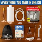 Kegerator Cleaning Kit with 1 LB Beer Line Cleaner Made in USA – 30+ Uses, Complete Keg Cleaning Kit with Metal Coupler, Squeeze Bottle, Wrench, Detailed Instructions, Storage Bag & Beer Tap Brush
